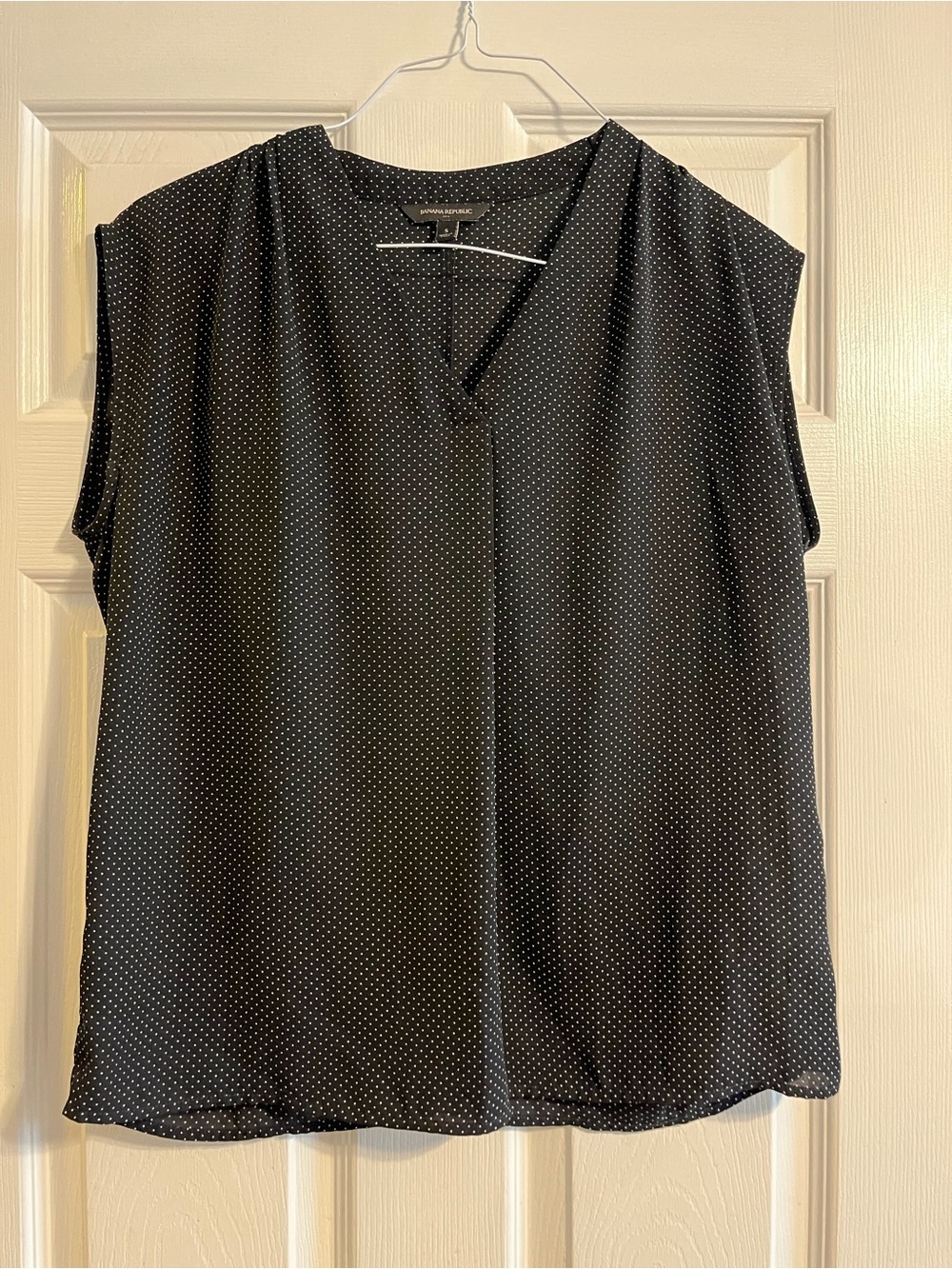Banana Republic Black V-Neck Blouse with Dot Pattern